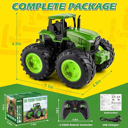 Remote Control Tractor Toys for Kids 3-5, Light Up Monster Trucks Toy for Boys 3,4,5,6,7 Year Old, Toddlers RC Farm Vehicle Toys for Ages 3-7 Years Old, Ideal Birthday Toys Gift for Boys Girls