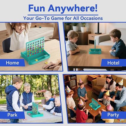 4 in a Row Game, Classic Family Board Game for Kids & Adults, Perfect Educational Toy for Boys Girls Ages 3-8, Portable 2-Player Strategy Games for Travel, Foldable with 6 Spare Discs Green