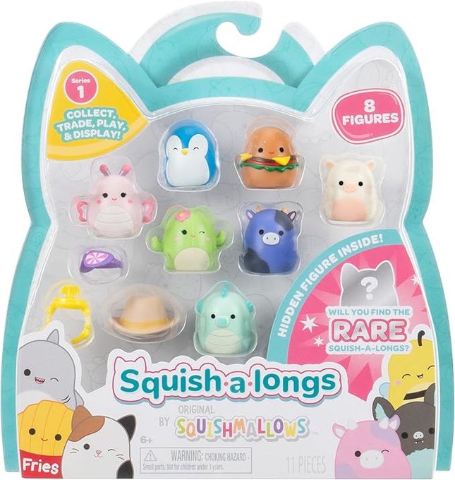 Squish-a-longs 8 Pack - Series 1, Style 1 - (8) 1” Mini-Squish with 2 Accessories, Ring, and Collector’s Guide - Collect, Trade, & Play