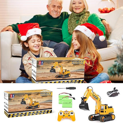 DOUBLE E Remote Control Excavator Toy 2 Batteries RC Excavators Sandbox Digger Hydraulic Construction Toys Vehicles Birthday Gift for Boys Kids 6+ Years