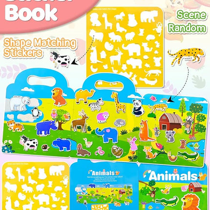 Benresive Reusable Sticker Books for Kids 2-4, Sticker Books for Toddlers 1-3 2-4, Toddler Travel Toys Activities Crafts Gifts - Animal