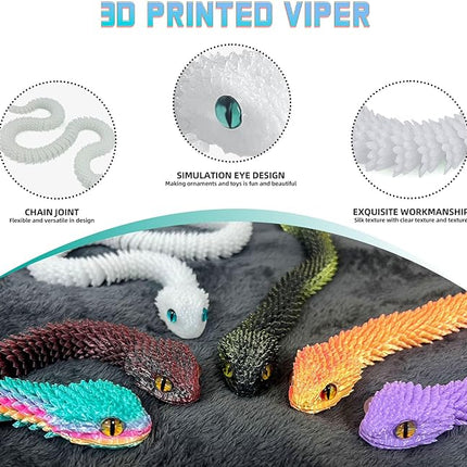 20.2 Inch 3D Printed Snake Toys,3D Printed Animals,3D Printed Toys,3-D Print Articulated Viper Collectible for Home Office Executive Desk Decoration (Laser Green)