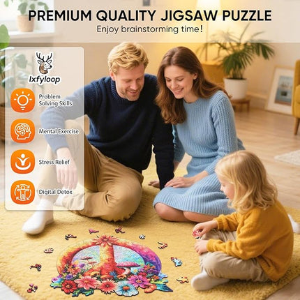Wooden Puzzles for Adults, Peace Symbol Jigsaw Puzzles, Unique Adult Puzzles 200pcs, Wood Toys Puzzles Best Gift for Adults and Kids Family Brain Games 11.2x11.4 inch