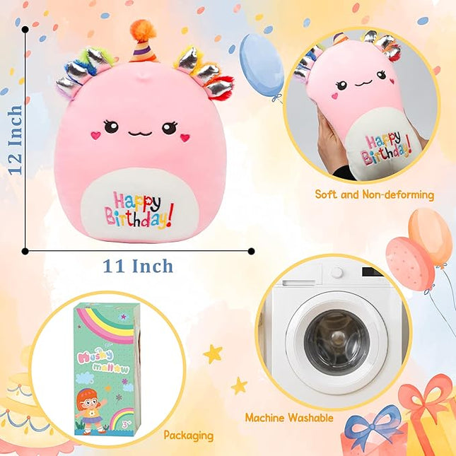 12” Birthday Axolotl Toy Soft Happy Birthday Plush Pillow Cute Axolotl Stuffed Animal Birthday Gifts for Kids, Pink