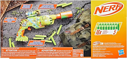 NERF Zombie Driller Dart Blaster, 16 Nerf Elite Darts, Rotating 5 Dart Cylinder, Removable Scope, Outdoor Games, Ages 8+