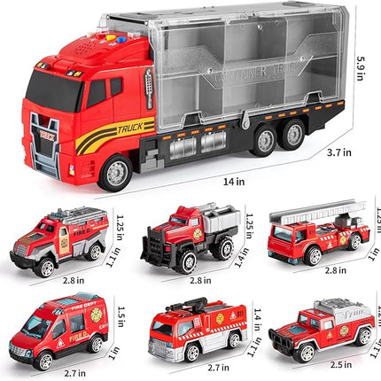 TEMI Toddler Toys for 3 4 5 6 Years Old Boys, Die-cast, Alloy Metal Emergency Fire Rescue Vehicle Transport Car / Truck Toys Set w/Play Mat for Age 3-9 Toddlers Kids Boys & Girls