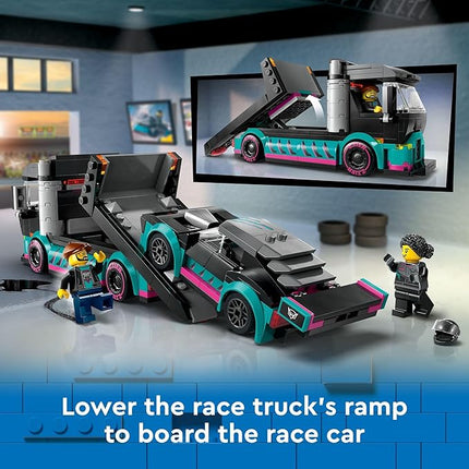 LEGO City Race Car and Car Carrier Truck Toy Playset, Vehicle Transporter with Adjustable Loading Ramp and Race Car Toy, Racer and Driver Minifigures, Fun Gift for Kids Ages 6 and Up, 60406