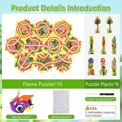 10Pcs Puzzle Track Car Play Set for Toddlers, Puzzle Racer Kids Car Track Set, Race Tracks for Kids Ages 4-8, Educational Puzzle Car Toys for 3 4 5 Year Old Boys (Bee)