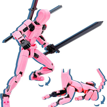 (Assembly Completed) T13 Action Figure Set, 3D Printed Toys Robo 13 Action Figure,Dummy 13 Titan 13 Action Figure (Pink Black + Dog)