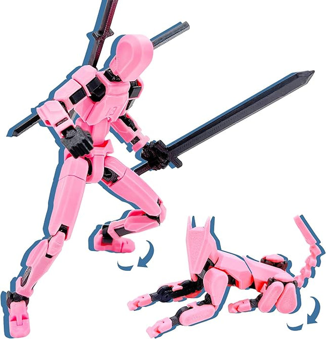 (Assembly Completed) T13 Action Figure Set, 3D Printed Toys Robo 13 Action Figure,Dummy 13 Titan 13 Action Figure (Pink Black + Dog)