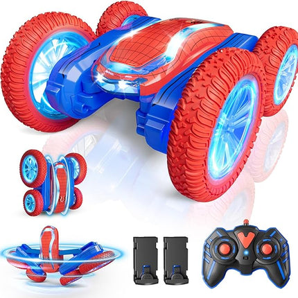 Remote Control Car, Spider RC Cars Toy for Boys Girls Kids 4-6 7-12, 360 Rotating and Double Sided, LED Lights, Music, 2Modular Batteries 40Mins, Gifts for Birthday Christmas
