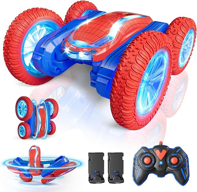 Remote Control Car, Spider RC Cars Toy for Boys Girls Kids 4-6 7-12, 360 Rotating and Double Sided, LED Lights, Music, 2Modular Batteries 40Mins, Gifts for Birthday Christmas