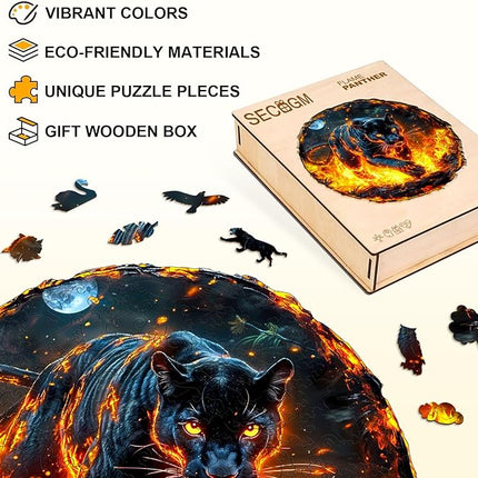 Wooden Puzzles for Adults - Flame Panther Wood Puzzles Adult - Unique Animal Shape Wooden Jigsaw Puzzles for Adults - Birthday Gifts for Puzzle Lovers, Family (8.5 * 7.9in)