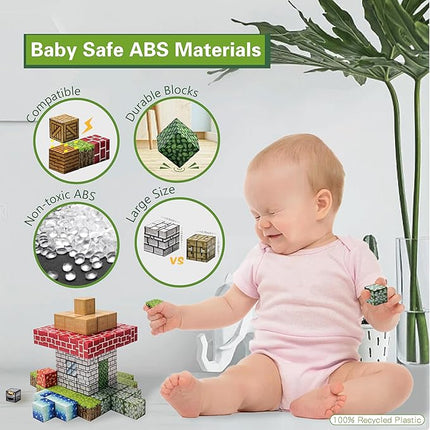 Magnetic Blocks - 120PCS Build Mine Magnet World Set w/Fidget Cubes, Educational Magnetic Tiles Building Toys for Boys & Girls, STEM Montessori Sensory Toys for Toddlers Kids Age 3+