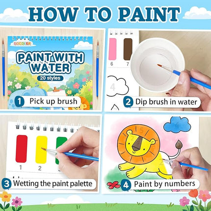 Paint with Water Coloring Books for Toddlers,Animal Theme Mess Free Watercolor Painting Papers for Kids Water Color Paint Kit Art Craft Gift for Ages 1-3, 4-8