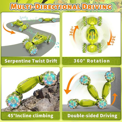 Gesture Sensing RC Stunt Car, Remote Control Car Christmas Birthday Gifts for Kids Age 6-12, 2.4Ghz Hand Controlled Twist Cars, 360° Rotating Off Road Car Toy for Boys Girls Age 6 7 8 9 10 11+(Green)