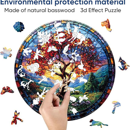 Wooden Puzzles for Adults, Tree of Life Redwood Fall Jigsaw Puzzles 200pcs,11.2x11.2in, Unique Shape Adult Puzzles, Irregular Wood Creative for Adults Family Game