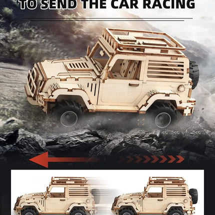 3D Wooden Puzzle Off-Road Car for Adults, Brain Teaser 3D Puzzles for Kids and Adults to Build, 125pcs Wood Craft Pull Back Truck Cars, Christmas Birthday Gift for Teens Men Women