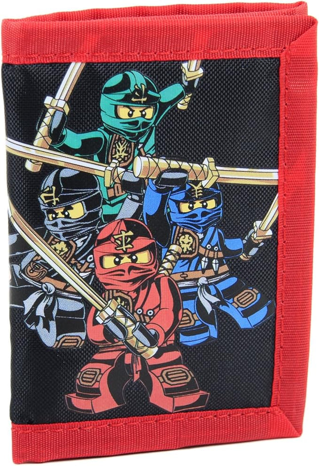 LEGO Trifold Wallet, Kids Unisex Wallet for Boys and Girls, with Clear ID Window, Card and Cash Pockets and Secure Hook and Loop Closure, Ninjago Team