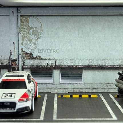 1/64 Model Car Display Case - Compatible with Hot Wheels Matchbox Mini GT Diecast Cars,Acrylic Box for Toy Cars Display Décor and Storage,Stackable Garage Diorama with LED Lights(1T-Motor)