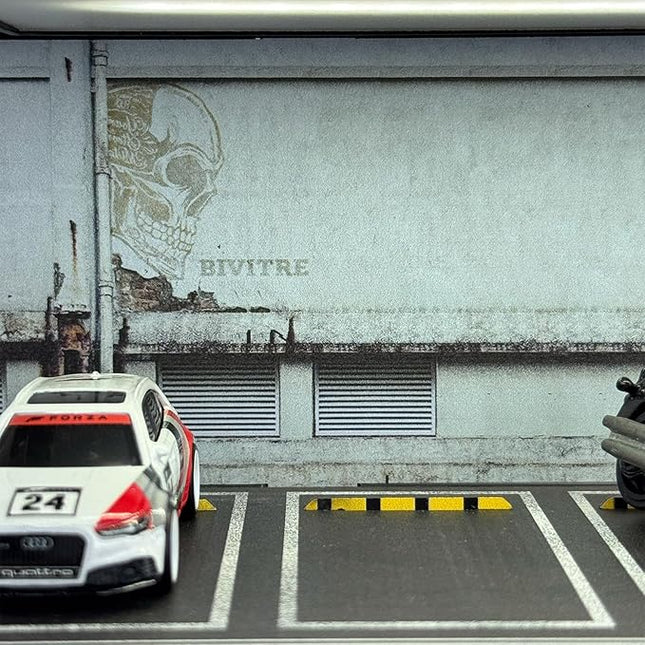 1/64 Model Car Display Case - Compatible with Hot Wheels Matchbox Mini GT Diecast Cars,Acrylic Box for Toy Cars Display Décor and Storage,Stackable Garage Diorama with LED Lights(1T-Motor)