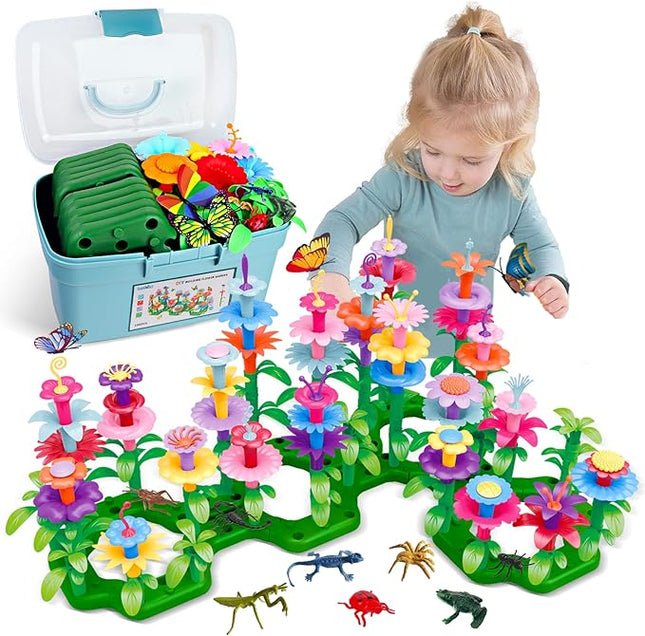 Birthday Toys Gifts for 3 4 5 6 Years Old Toddler Girls Boys, 156 PCS Insect Flower Garden Building Educational STEM Learning Pretend Play Gardening Set, Gifts for Preschool Kids Age 3+