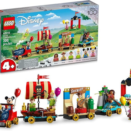 LEGO Disney 100 Celebration Train Building Toy 43212 Imaginative Play, Fun Birthday Gift for Preschool Kids Ages 4+, 6 Disney Minifigures: Moana, Woody, Peter Pan, Tinker Bell, Mickey & Minnie Mouse