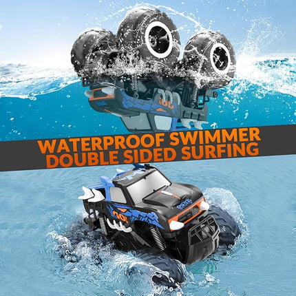 STEMTRON Amphibious Remote Control Car Toys for Boys 2.4 GHz 1:16 All Terrain Off-Road RC Car Waterproof RC Monster Truck Kids Pool Toys Remote Control Boat Gifts for Kids Boys