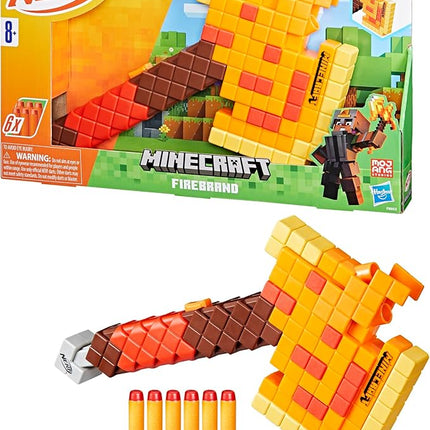 Nerf Minecraft Firebrand, Dart Blasting Axe, 6 Nerf Elite Foam Darts, Design Inspired by Minecraft Axe in The Game, Pull Down Priming, Minecraft Toys