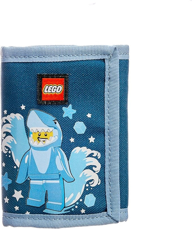 LEGO Trifold Wallet, Kids Unisex Wallet for Boys and Girls, with Clear ID Window, Card and Cash Pockets and Secure Hook and Loop Closure, Shark Guy