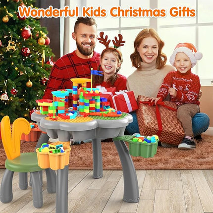 OCATO Kids Toddler Table and Chair Set: Sensory Activity Tables with Rabbit Chairs and Large Marble Run Building Blocks Storage All in One Play Sand Water Table 3 4 5 6 Year Old Boy Girl Toys Gifts