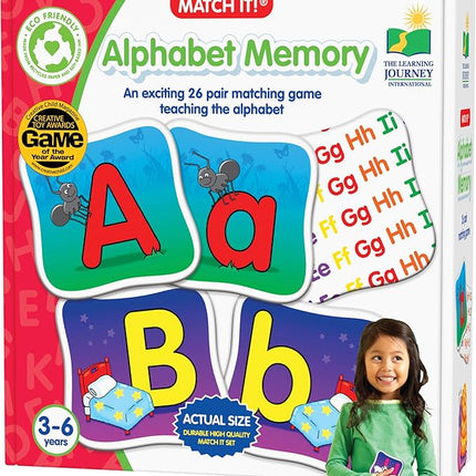 The Learning Journey: Match It! Memory - Alphabet - Capital and Lowercase Letter Matching Game with 26 Matching Pairs - Memory Games for Kids 3 and Up - Award Winning Toys