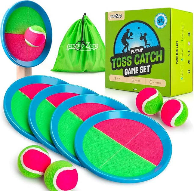 PlayZap Toss and Catch Ball Set Upgraded - Toddler Toys Kids Games for Whole Family - Water-Resistant Great for Beach Pool Yard Games - Classic Gift for 3 4 5 6 7 8 9 10 11 12+ Years Old Boys Girls