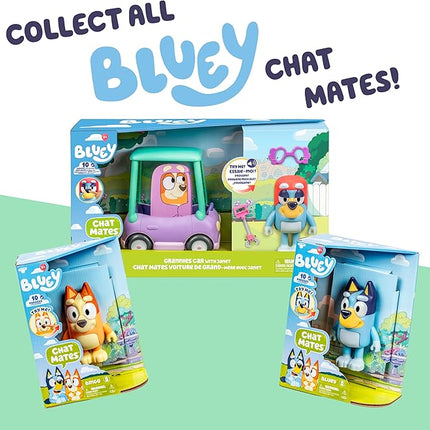 Bluey Grannies Car Coupe Chat Mates Playset, Talking Janet Kids Toy with Removable Blanket, Glasses, Interactive Toys Figures Set, Ages 3+