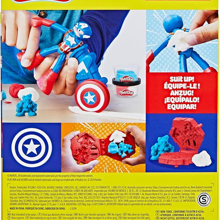 Play-Doh Marvel Captain America Stamping Shield with Bendy Action Figure, Imagination Toys for 4 Year Old Boys and Girls and Up