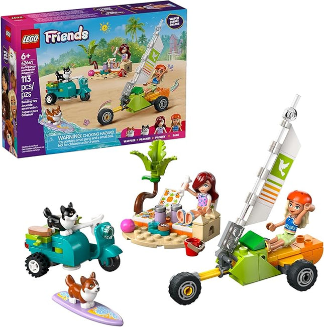 LEGO Friends Surfing Dogs and Scooter Adventure - Building Toy Pretend Play Set for Girls and Boys, Ages 6+ - Birthday Gift for Kids - with 2 Minidolls and 2 Corgi Toy Dogs - 42641