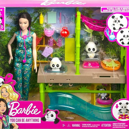 Barbie Careers Playset, Baby Panda Care & Rescue Set with Vet Fashion Doll, 2 Color-Change Pandas & 20+ Accessories