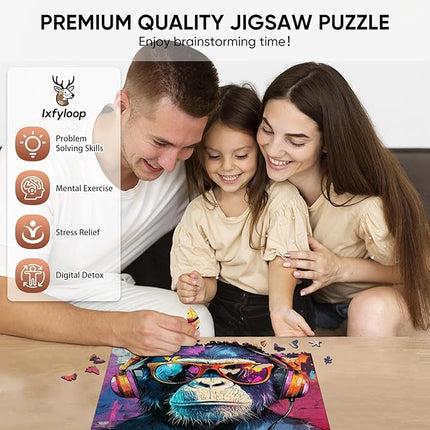 Wooden Puzzles for Adults, Face of Baboon Jigsaw Puzzles 500 Pieces, Modernist Painting Style Adult Puzzles, Family Brain Game Gift, 15.9x15.9 inch