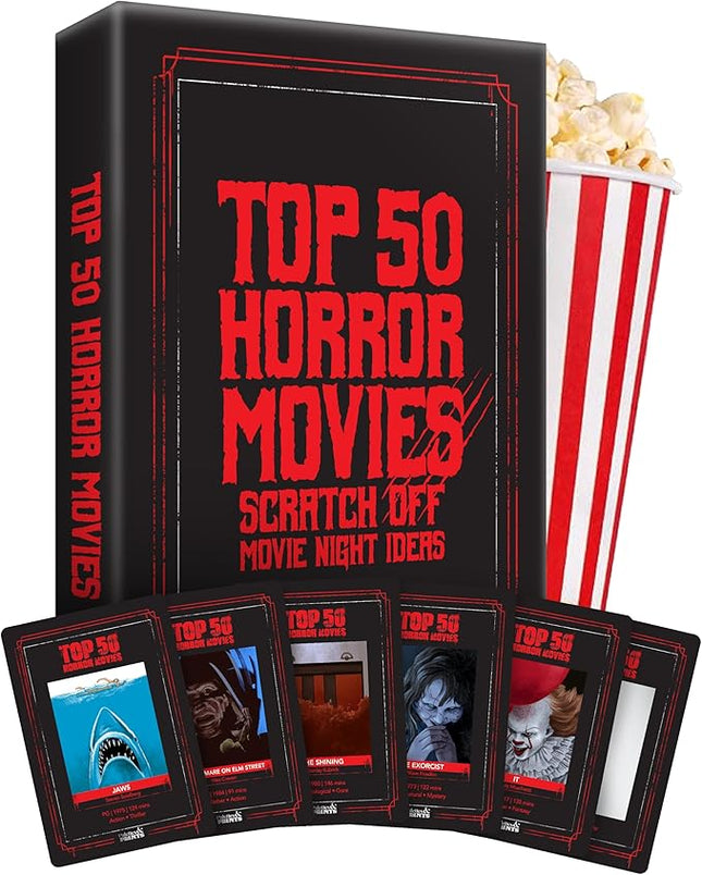 Premium Top 50 Horror Movies Scratch Off Cards - Horror Movie Gifts for Movie Night - Horror Lovers Gifts for Men & Women - Scary Movie Gifts - Horror Merch - Complete The Horror Fan Challenge