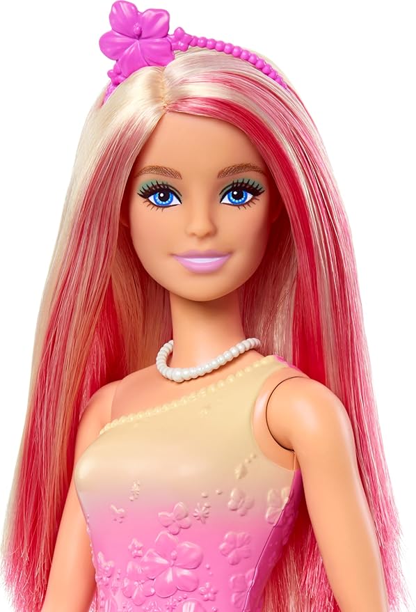 Barbie Royal Doll with Pink & Blonde Fantasy Hair, Colorful Accessories, Pink Ombre Bodice & Butterfly-Print Skirt