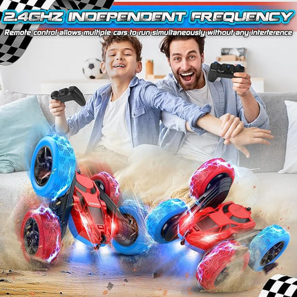 cosone Remote Control Car RC Cars for Kids Toys Rechargeable 360° Rotating 2.4Ghz RC Stunt Car for Kids Birthday Gift for 6 Years Old Boys Toys 6 7 8 9 10 Years Old Boy Gift Ideas (Blue&Red)