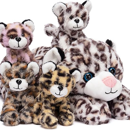 IKASA Mommy Leopard Stuffed Animal Mom and Baby Cheetah Plush Toy, Cute 18" Soft Small Mama Family Set Toys with Little Mini Babies,Gifts for Kids