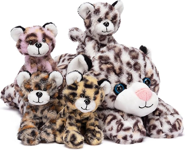 IKASA Mommy Leopard Stuffed Animal Mom and Baby Cheetah Plush Toy, Cute 18" Soft Small Mama Family Set Toys with Little Mini Babies,Gifts for Kids
