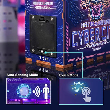 Tonecheer DIY Book Nook Kit for Adults, Wooden 3D Puzzle Bookend Bookshelf Insert Decor, Cyber Punk Booknook Miniature House Kit with Dust Cover and Body Motion Sensor LED (Cyber City)