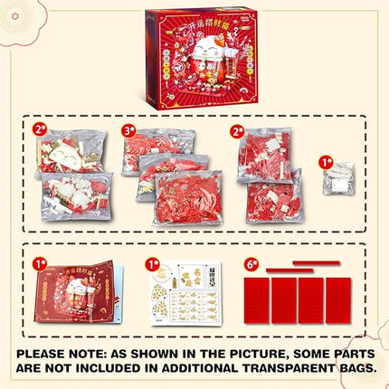 Lucky Cat Building Block Set, Compatible with Lego Cat, 868Pcs Cute Fortune Cat with Flowers Building Blocks, Christmas Birthday Creative Gift for Girls Boys Adult (Red Cat)