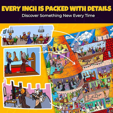 QUOKKA 1000 Piece Jigsaw Puzzle for Adults Knightly Cats – Premium Box Packaging with Extra Fun Challenges - Whimsical Cat Puzzle - Perfect for Relaxation & Creativity & Gift Giving