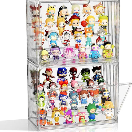 Clear Acrylic Display Case for Collectibles 4 Layer Hobby Figure Display Case Box with Shelves Stackable Figurine Display Shelf for Funko Pop, Pop Mart, Labubu, Model, 2 Pack