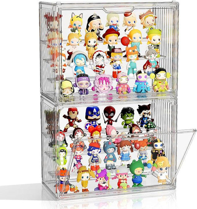 Clear Acrylic Display Case for Collectibles 4 Layer Hobby Figure Display Case Box with Shelves Stackable Figurine Display Shelf for Funko Pop, Pop Mart, Labubu, Model, 2 Pack