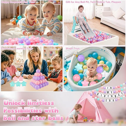 Ball Pit Balls Pack of 100 200 500 - Star and Round Set BPA Free Phthalate Free Non-Toxic Crush Proof Play Balls Soft Plastic Balls for Toddlers Baby Kids Birthday Pool Tent Party
