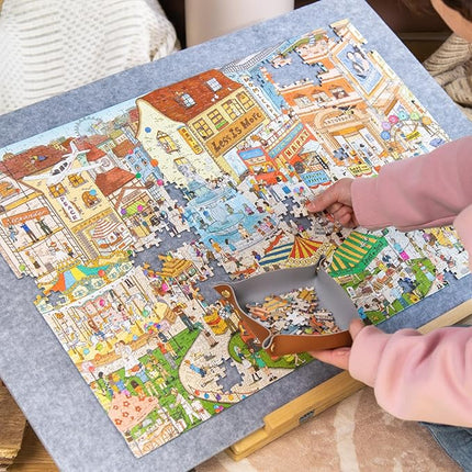 MOMIBOOK Puzzles for Adults 1000 Pieces Jigsaw Puzzles of Weekends in a Small Town, Painting Image Difficult Challenging Hard Impossible Puzzle Unique Funny Party Christmas Birthday Gifts